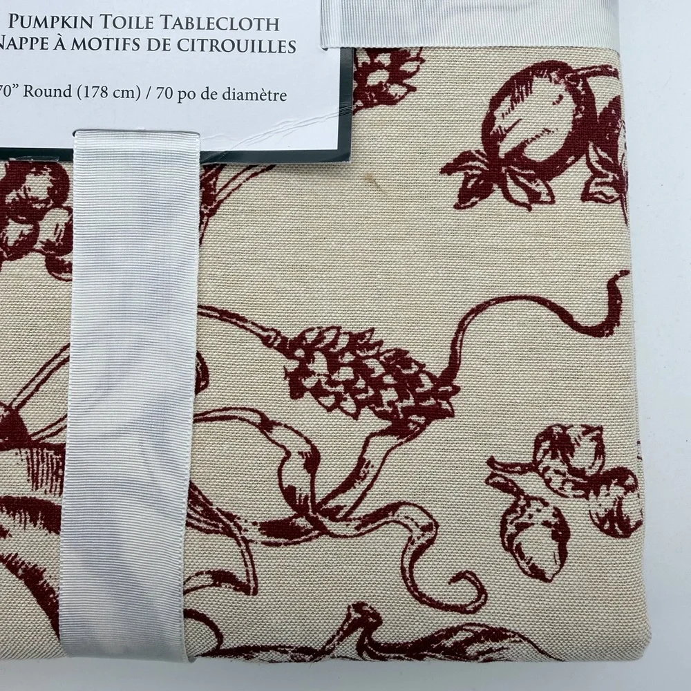 Lenox Cream and Burgundy Pumpkin Round 70” Toile Tablecloth